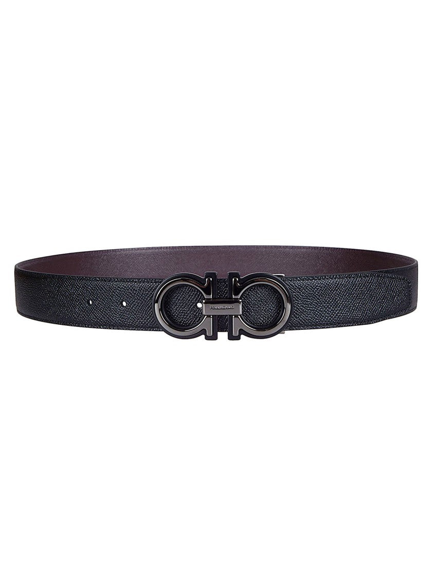 Ferragamo Textured Leather Belt With Double-Ring Buckle And Engraved Detailing
