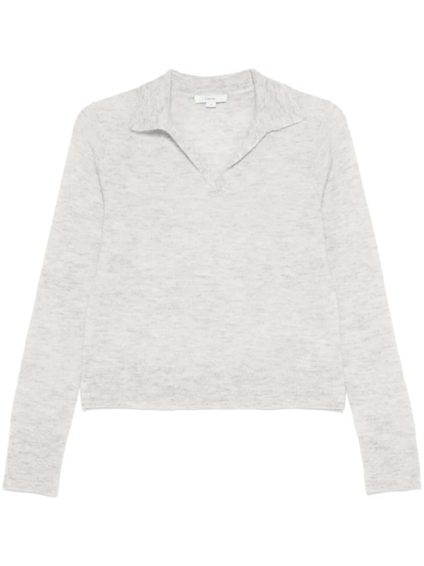 Vince Grey Silk Blend Polo With Cashmere