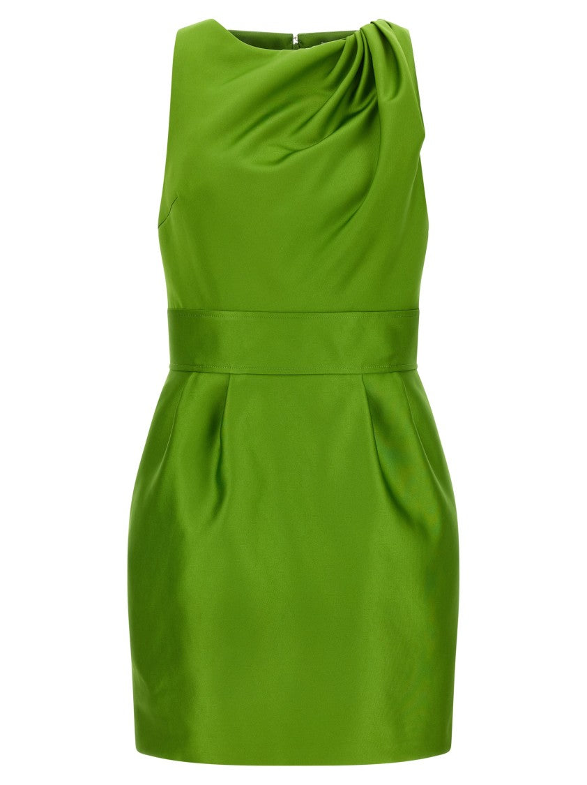 Elisabetta Franchi Duchesse Mini Dress With Draped Shoulder And Hourglass Silhouette