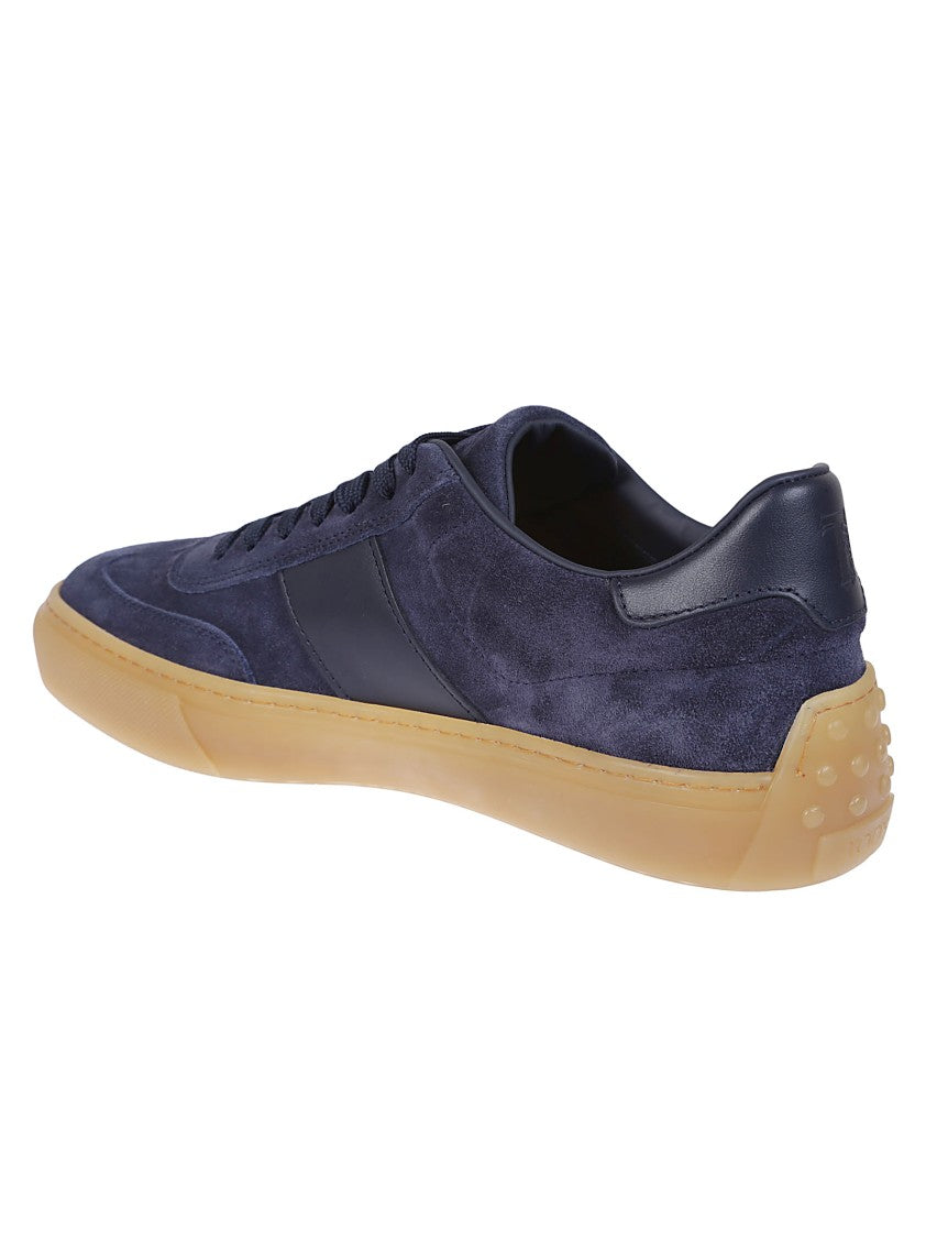 Tod's Blue Leather Low-Top Sneakers With Contrasting Rubber Sole