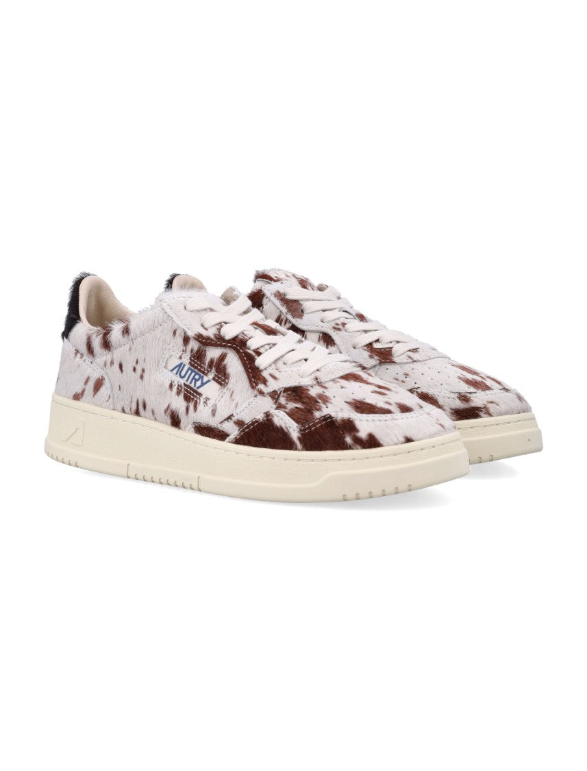 Autry Brown And White Cowhide Pattern Low-Top Sneakers