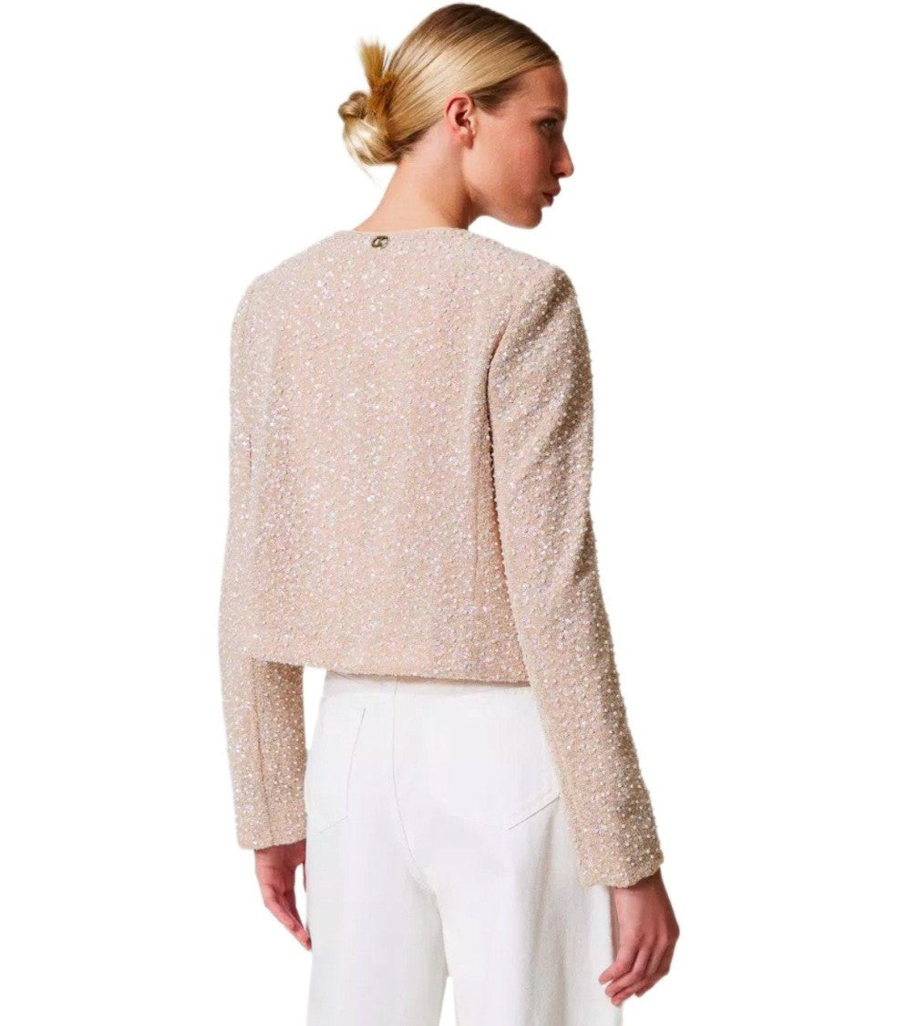 Twin-Set Beige Sequins Cropped Jacket