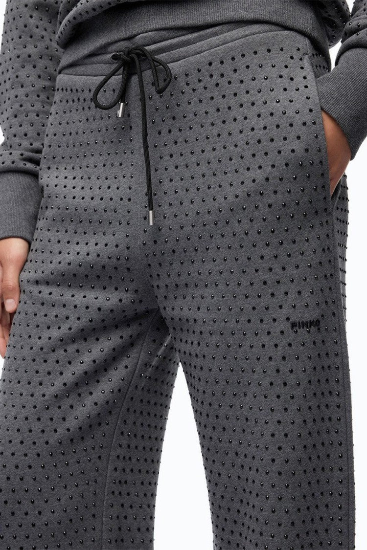 Pinko Grey Cotton Embellished Jogger Trousers