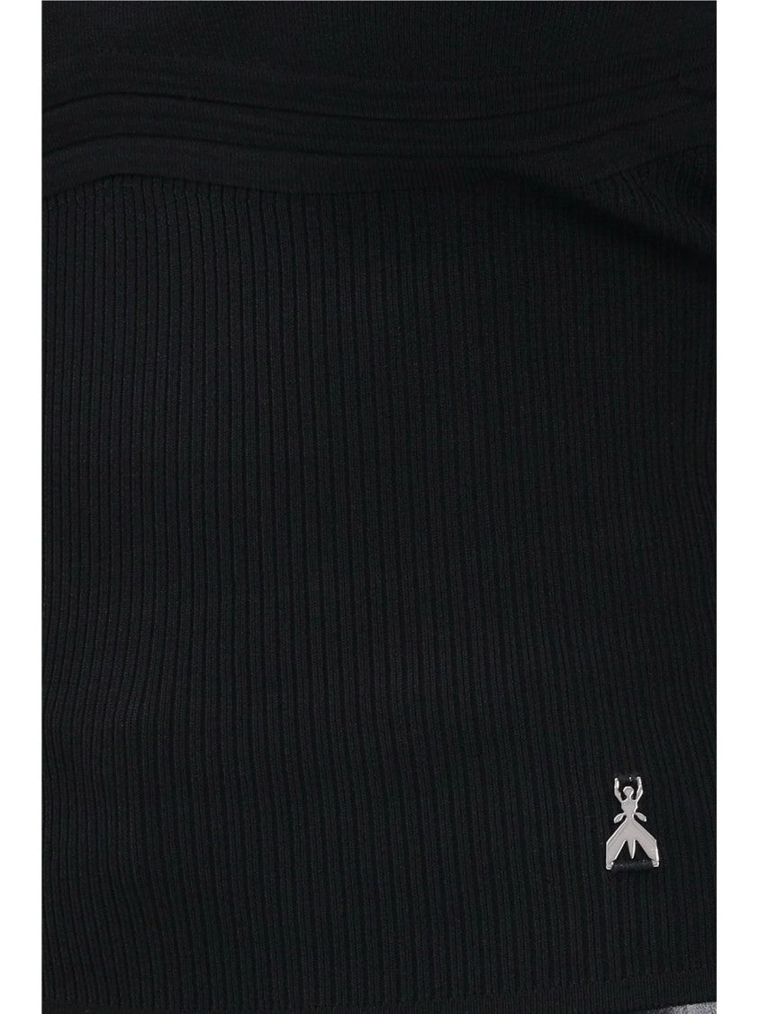 Patrizia Pepe High Neck Black Knit Top With Unique Buckle Detail