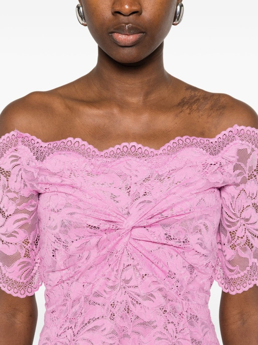 Rabanne Pink Lace Off-Shoulder Dress