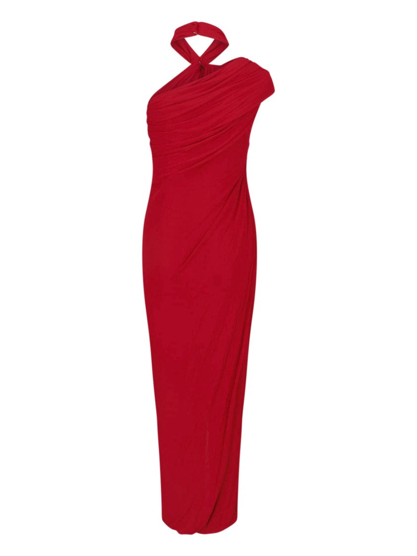 Balmain Draped Red Viscose Maxi Dress With Halter Neckline
