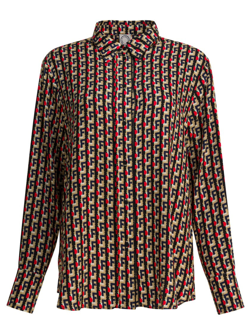 Ines De La Fressange Geometric Pattern Button-Down Shirt With Classic Collar