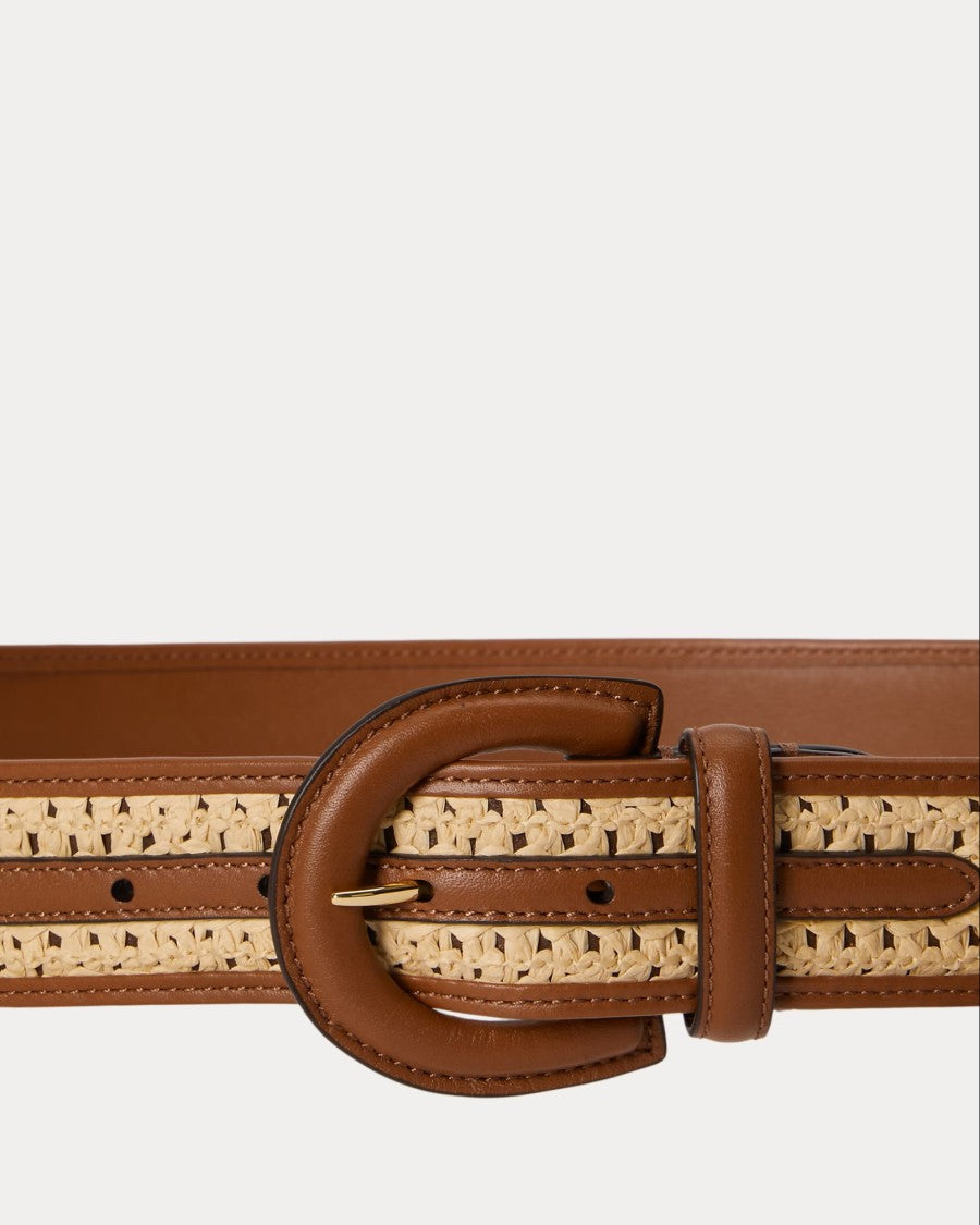 Lauren Ralph Lauren Woven Straw-Belt With Smooth Leather Edges
