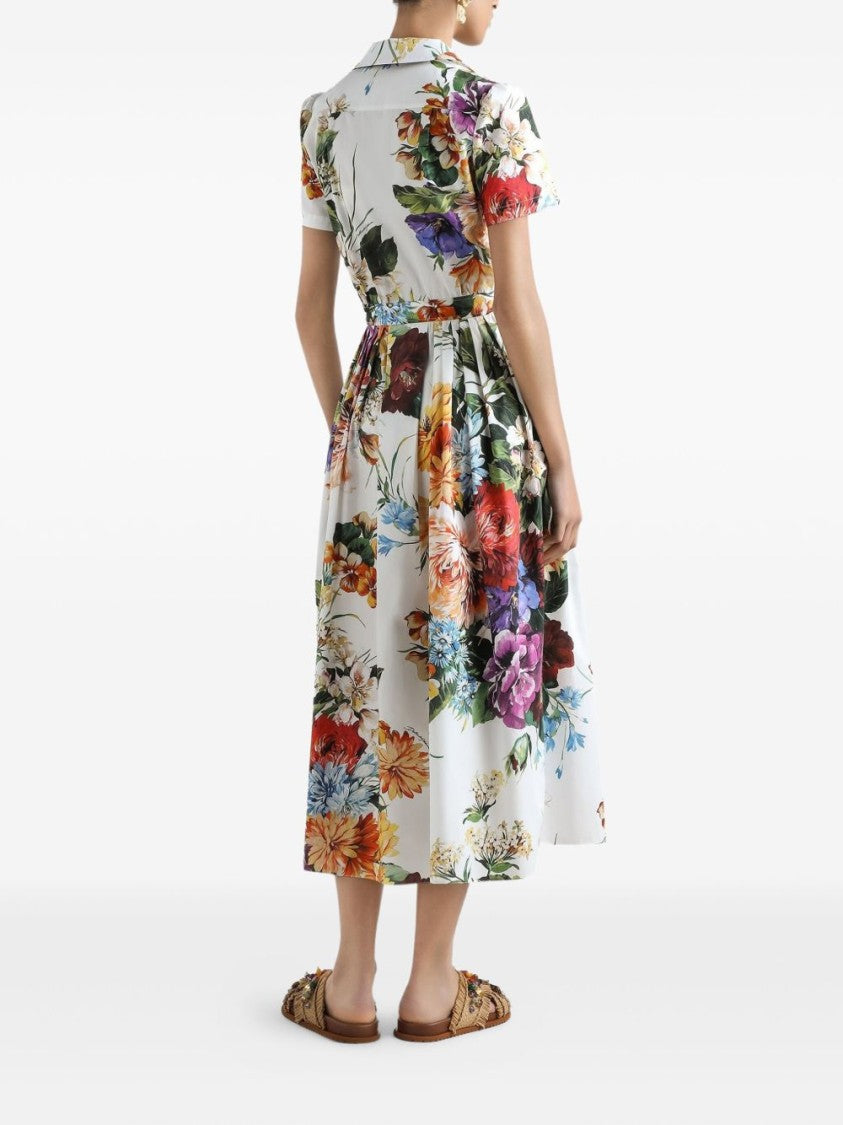 Dolce & Gabbana Floral Print Midi Dress With Fitted Bodice
