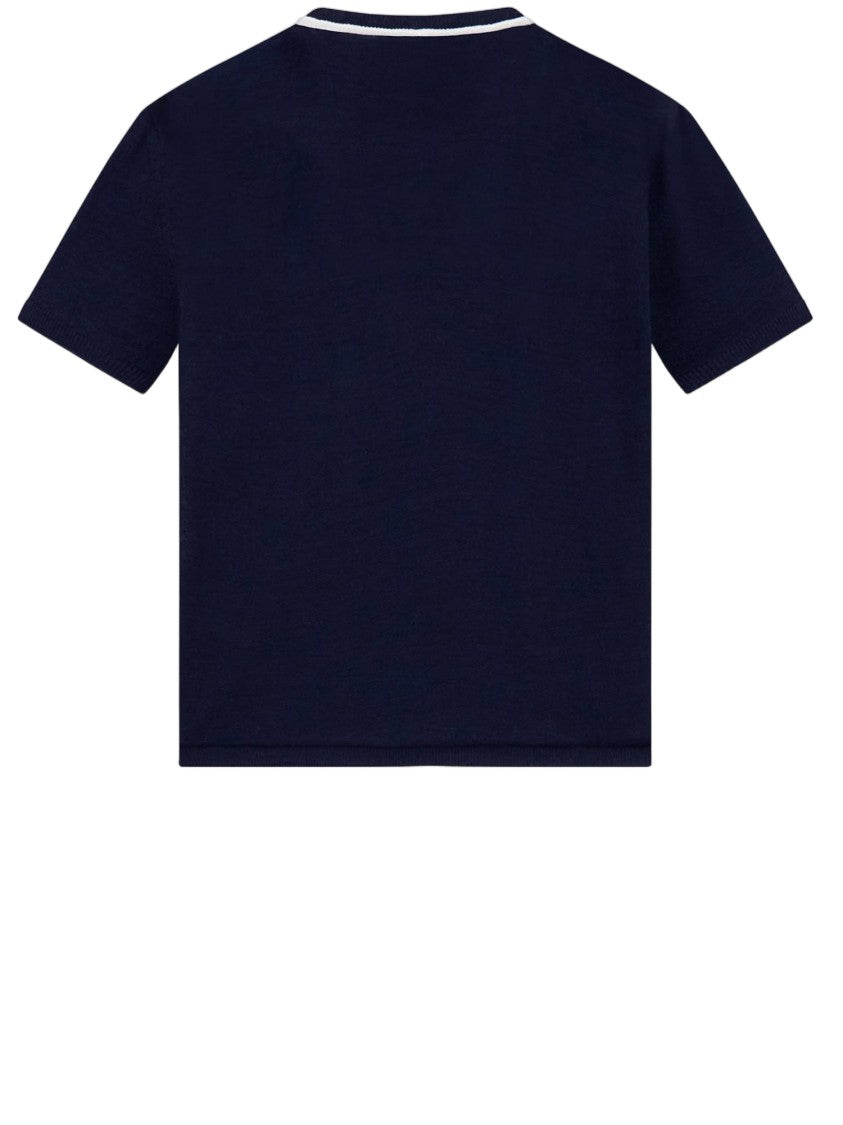 Giorgio Armani Navy Ga Logo Linen-Silk Blend Top