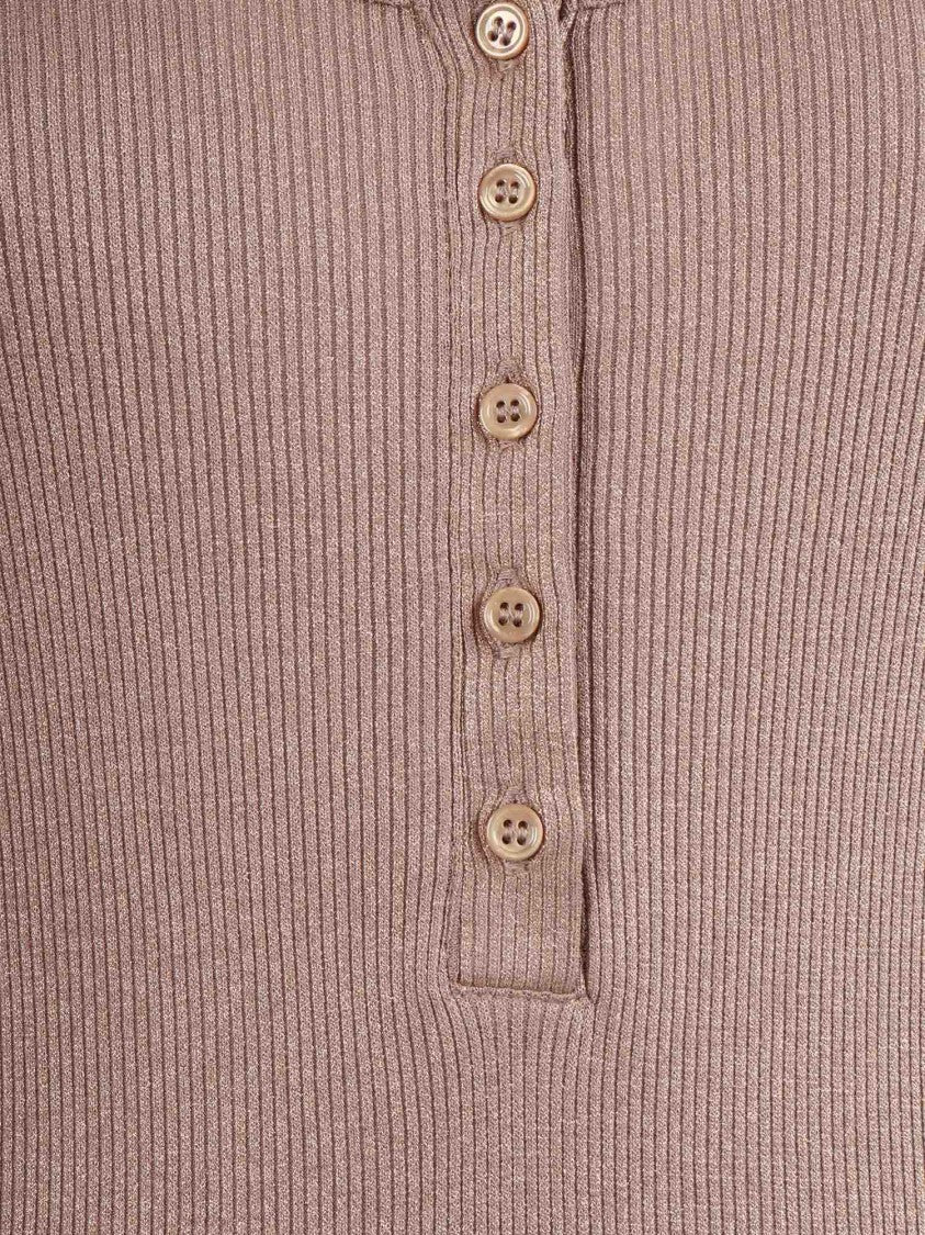 Filatures Du Lion Coffee Latte Ribbed U Neck Top