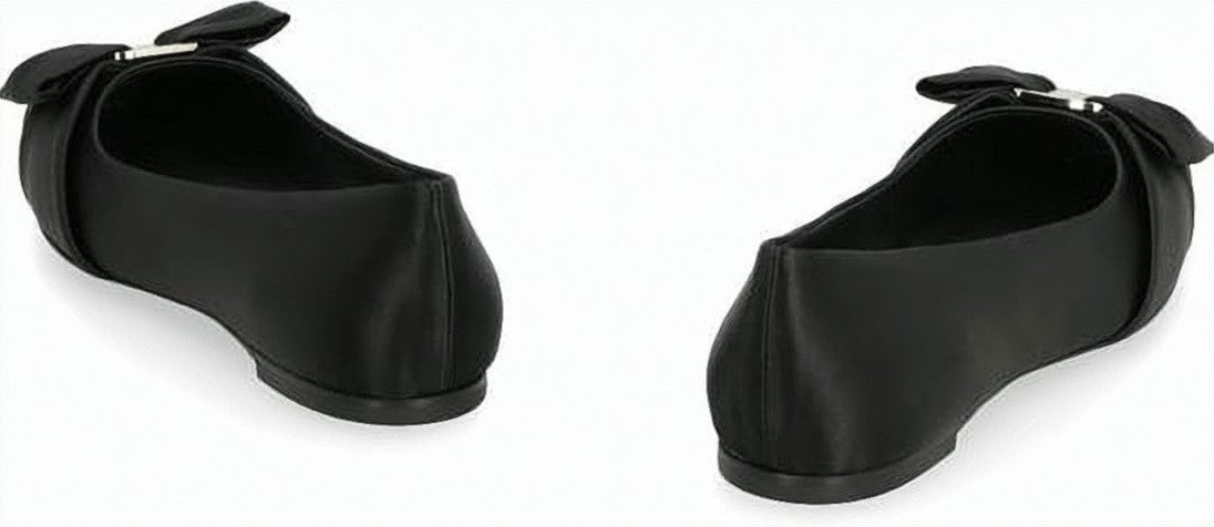 Salvatore Ferragamo Rounded Toe Black Fabric Flats