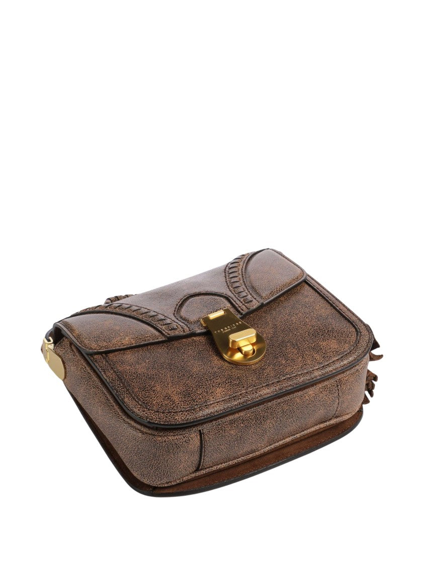 The Bridge Textured Leather Shoulder Bag With Gold Accents And Tassel