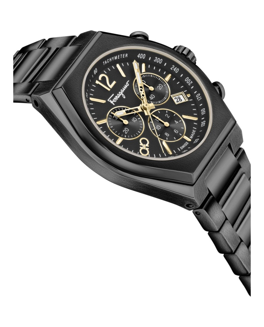 Ferragamo Tonneau Chrono Bracelet Watch With Octagonal Case