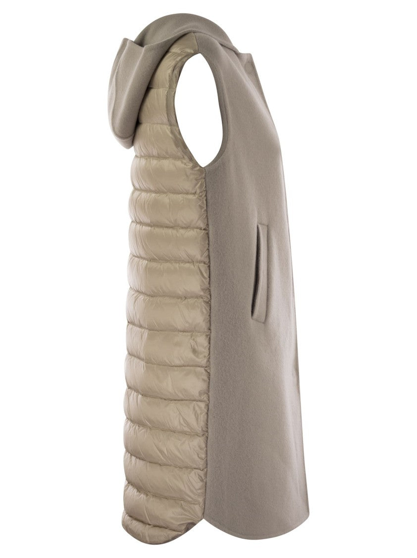 Herno Sleeveless Coat With Hood And Concealed Buttons