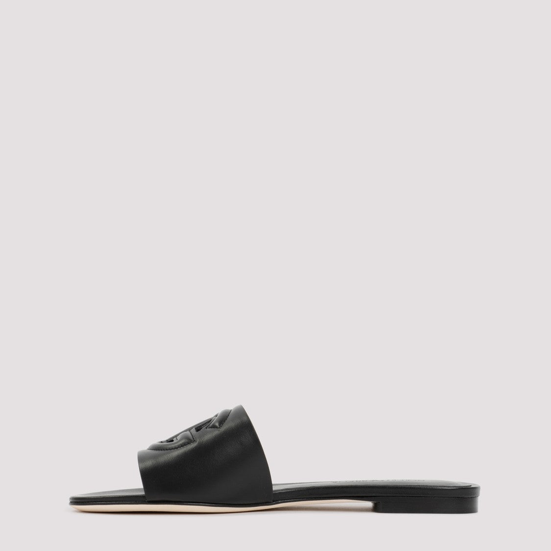 Dolce & Gabbana Black Leather Flat Slides Sandals