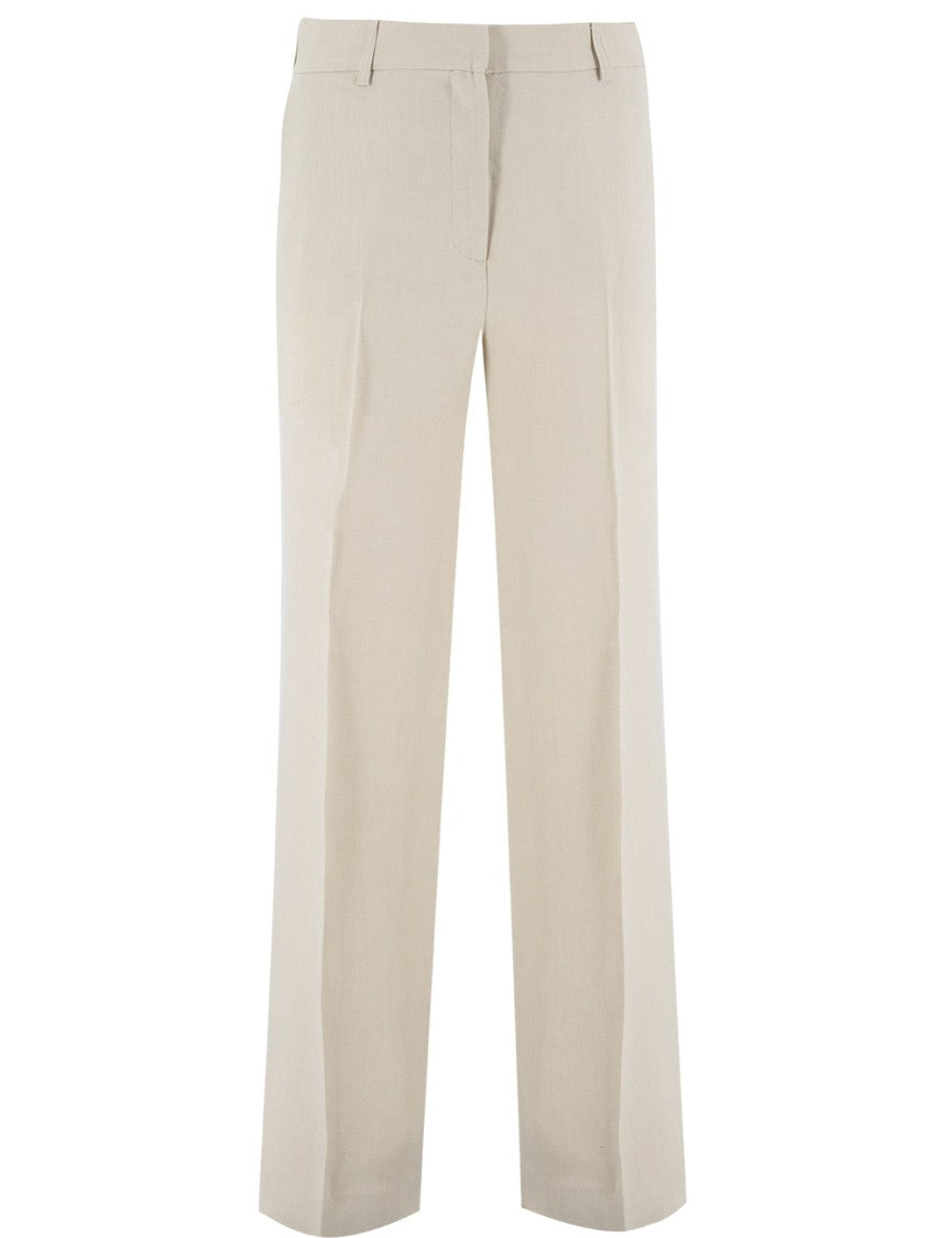 Antonelli Light Beige Viscose Trousers With High Waist