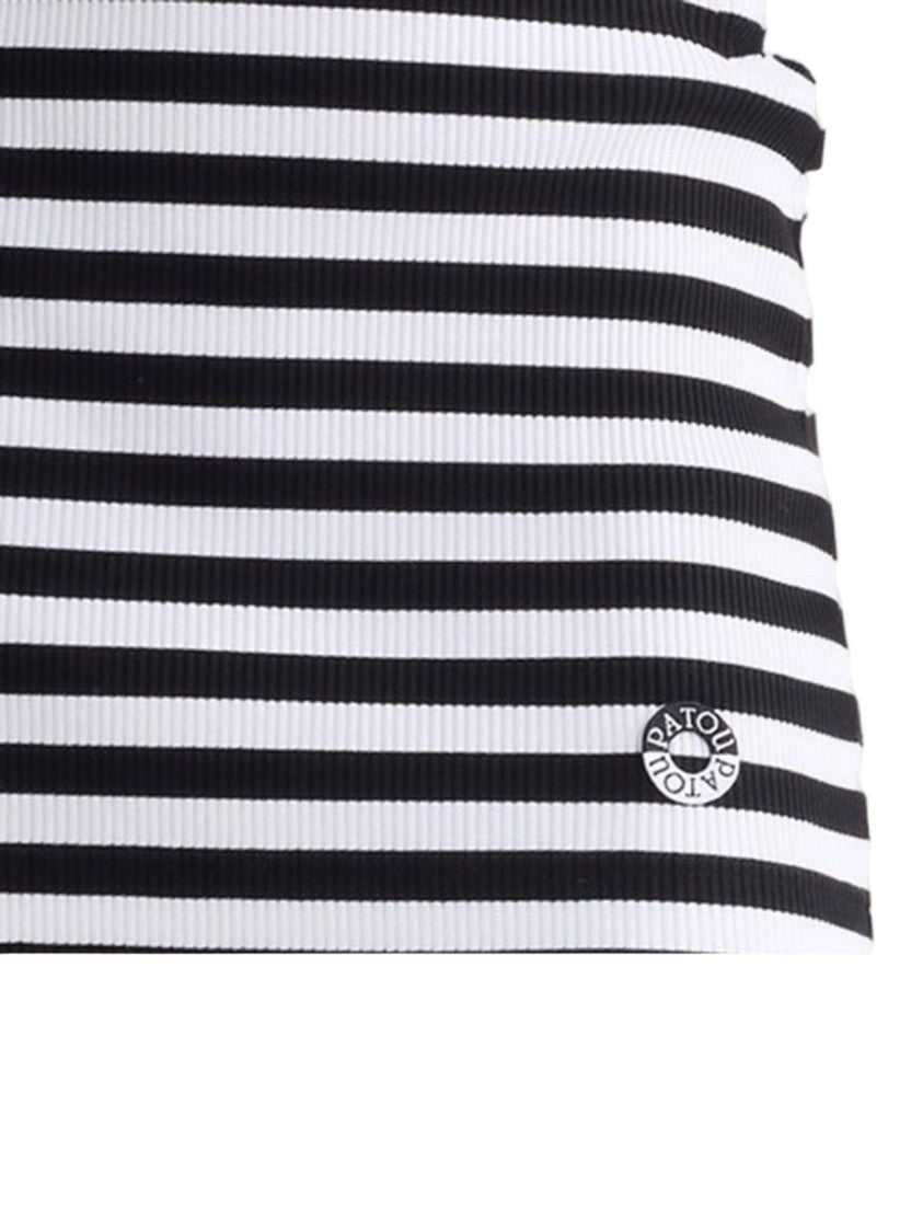 Patou Black And White Stretch Cotton One-Shoulder Bow Dress