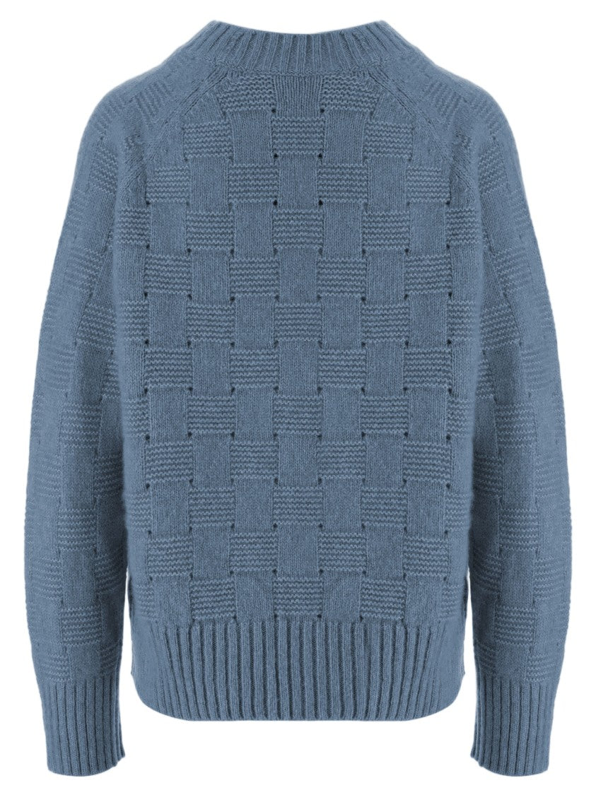 Allude Light Blue Basketweave Knit Sweater
