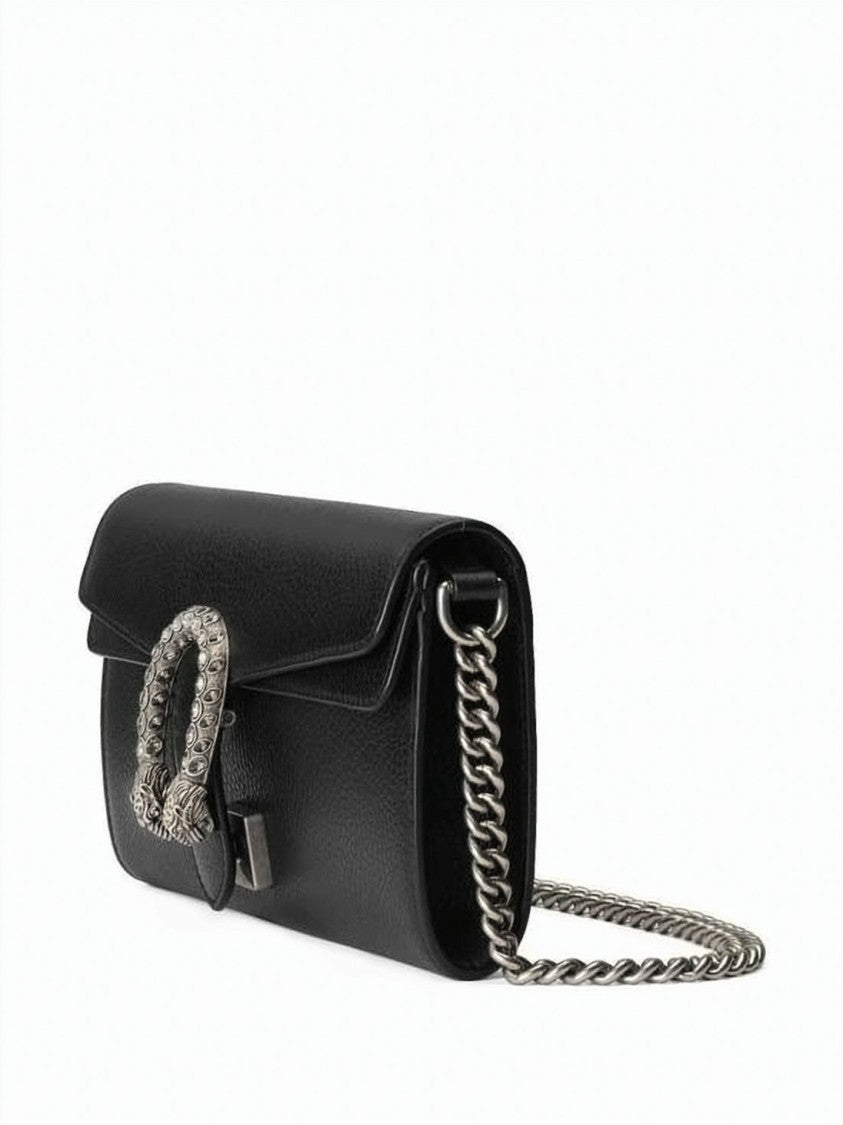 Gucci Textured Black Leather Crossbody Bag With Silver Details
