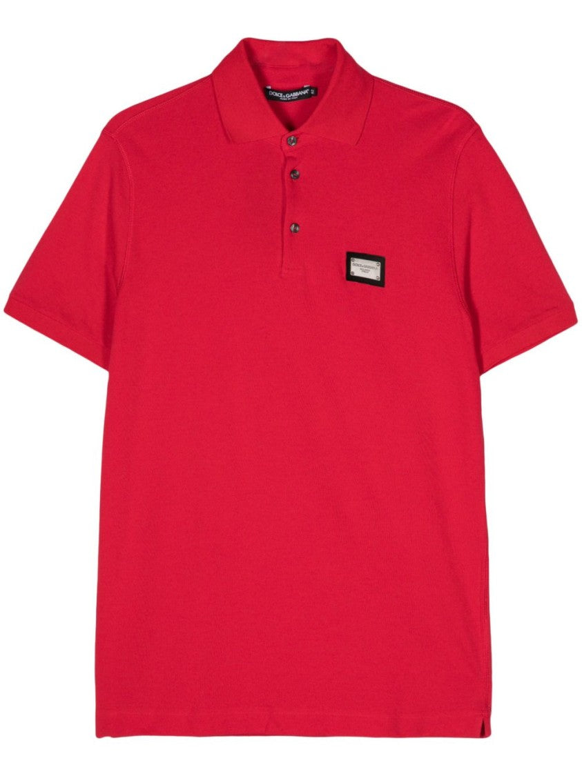 Dolce & Gabbana Red Cotton Patch Polo Shirt