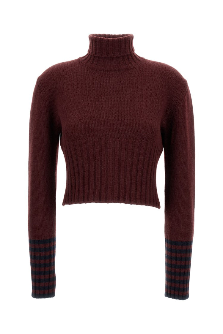 Plan C Cropped Wool Cardigan With Ribbed Trim