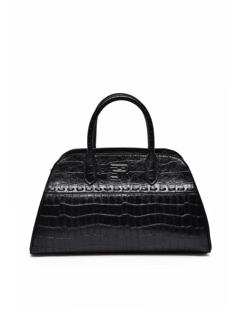Ermanno Firenze Black Polyurethane Vienna Bauletto Bag