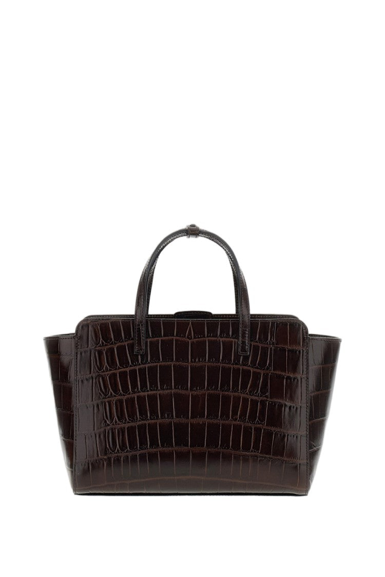 Hidesins Brown Flap M Croc-Effect Leather Shoulder Bag