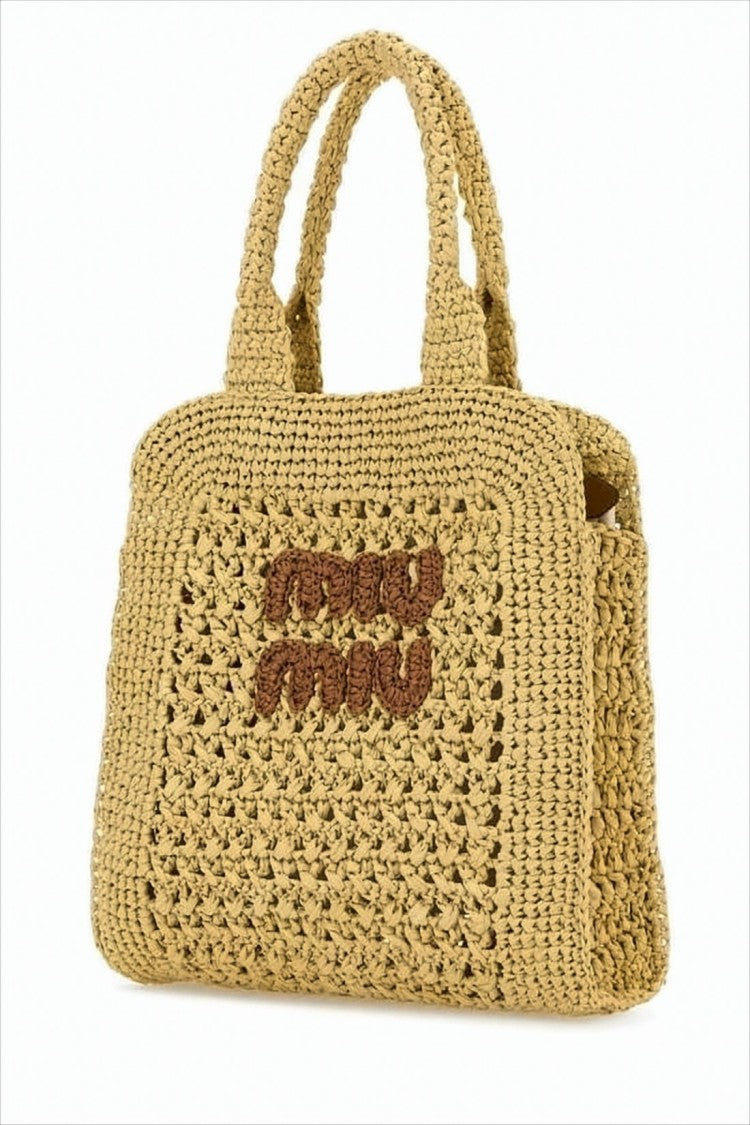Miu Miu Natural Straw-Like Woven Tote Bag