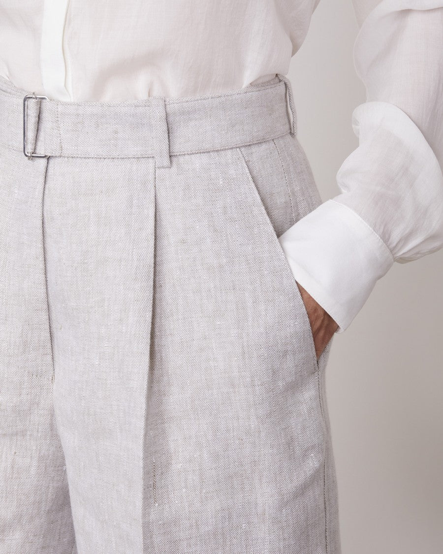 Officine Generale High-Waisted Beige Shorts With Permanent Pleat