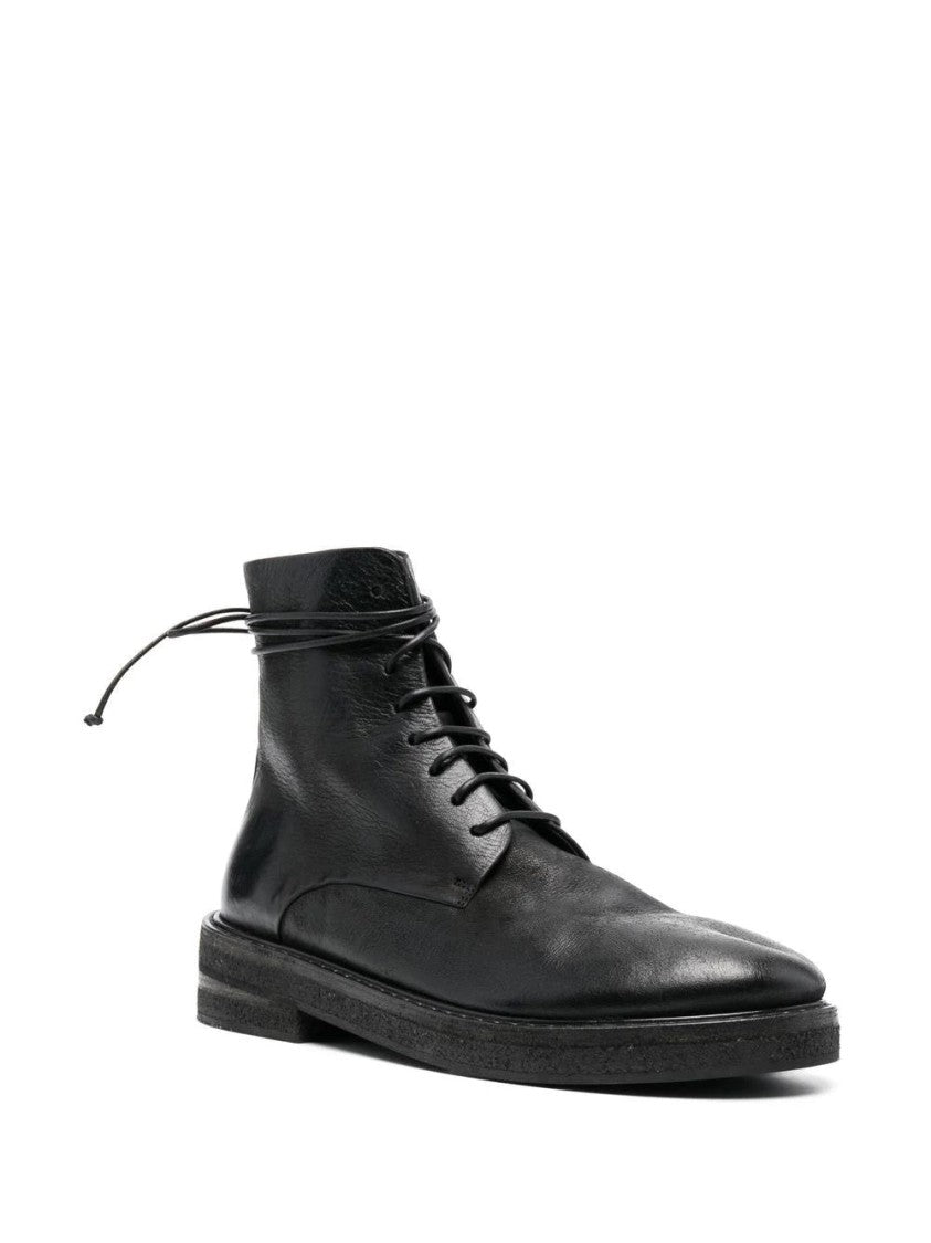 Marsèll Refined Black Cow Leather Ankle Boots With Lace-Up Detailing
