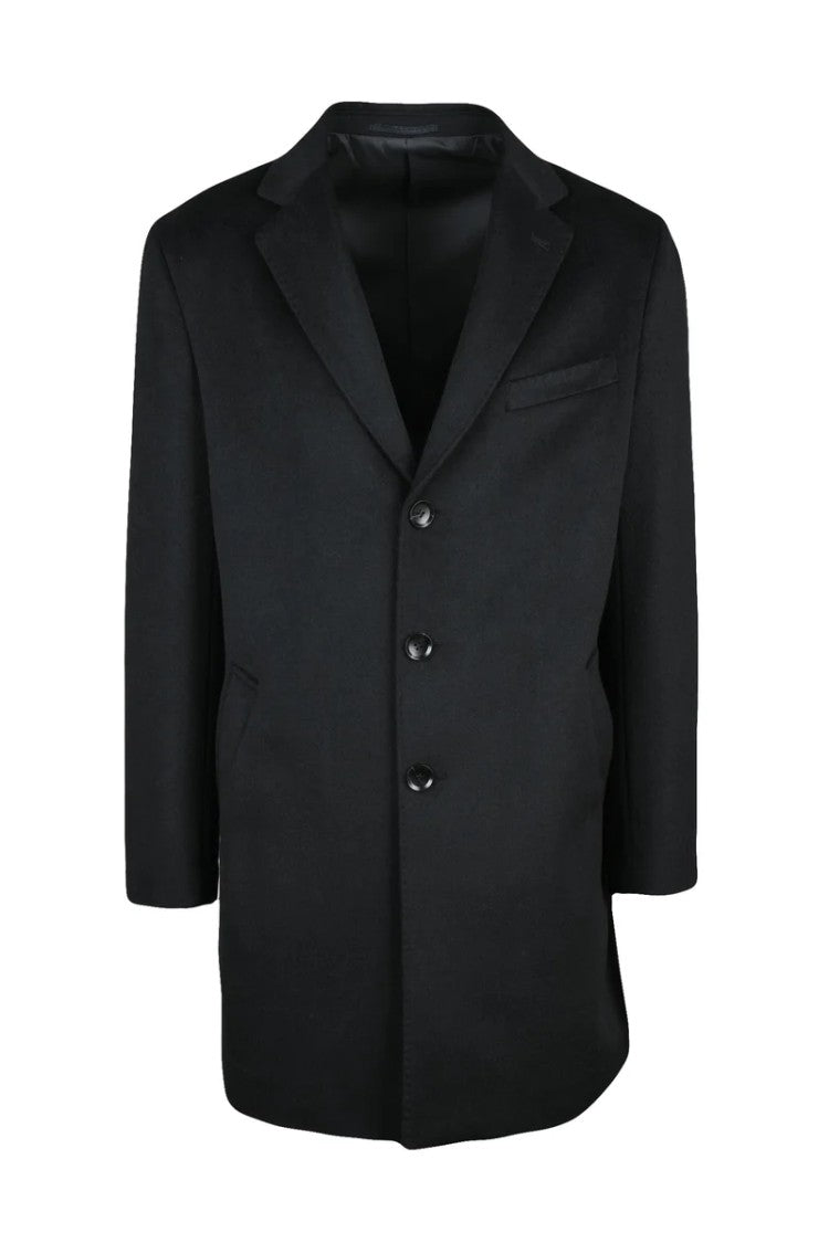 Premier Homme Structured Black Coat With Notched Lapel