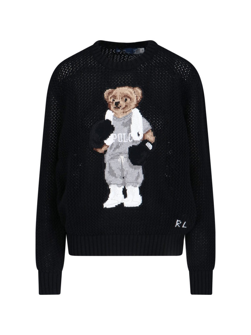 Polo Ralph Lauren Black "Polo Bear" Perforated Logo Sweater