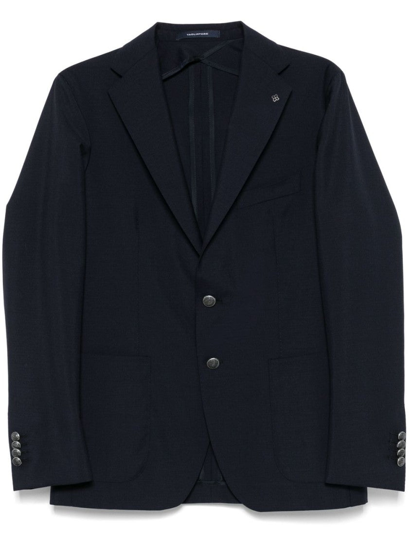 Tagliatore Navy Blue Jacket With Front Button Fastening