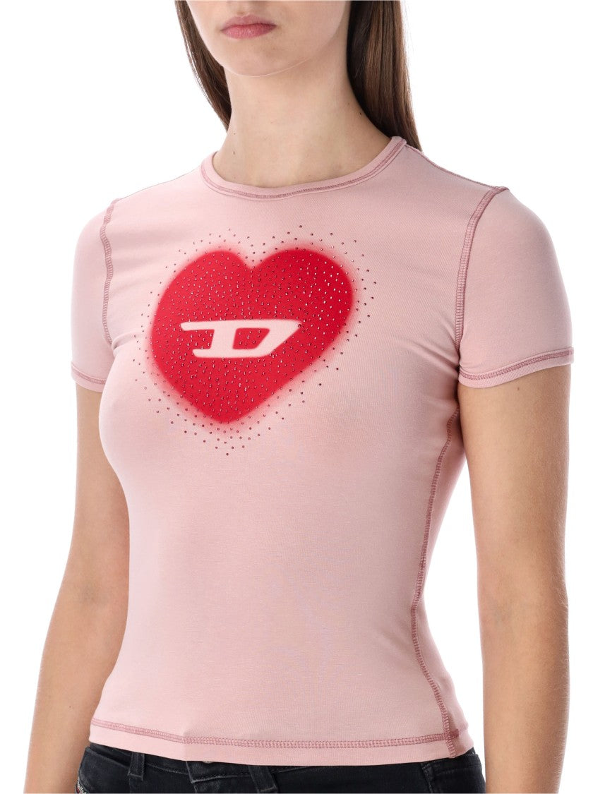 Diesel Fitted Short-Sleeve T-Shirt With Heart Graphic And Logo