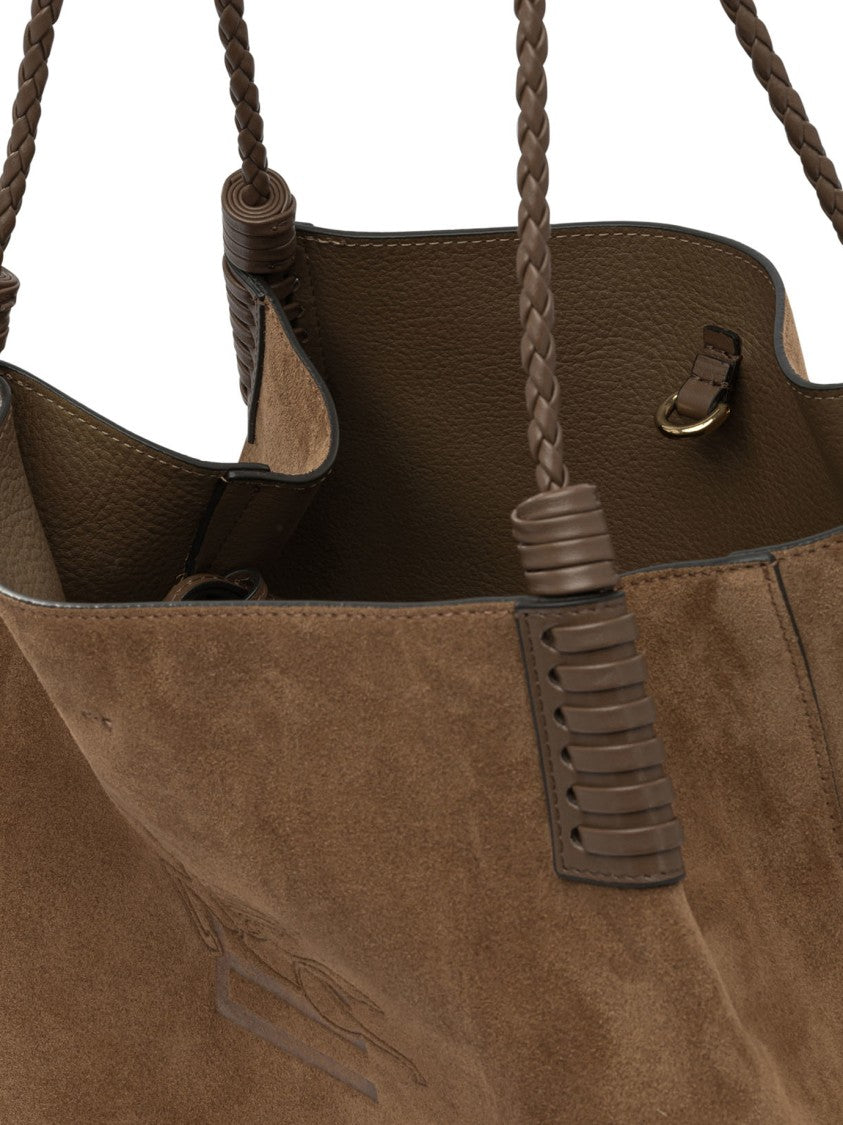 Etro Spacious Trapezoidal Shoulder Bag In Brown Suede