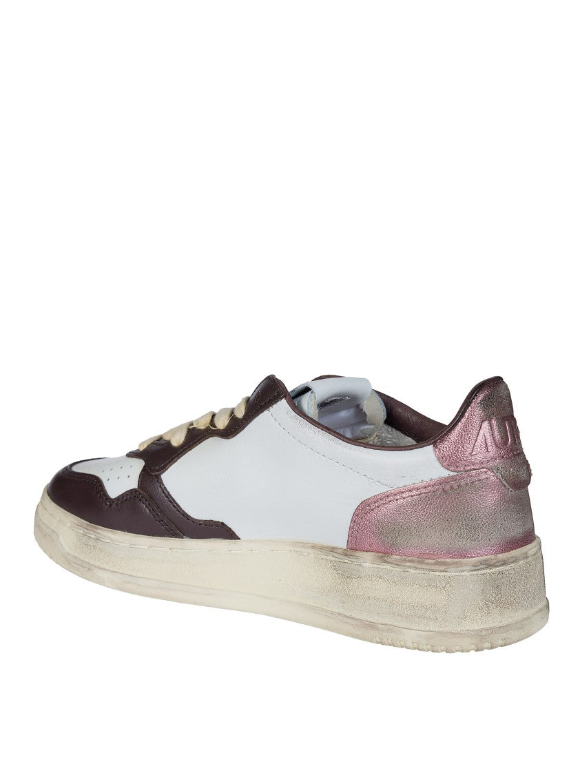 Autry White Dark Brown Overlays Low-Top Sneakers