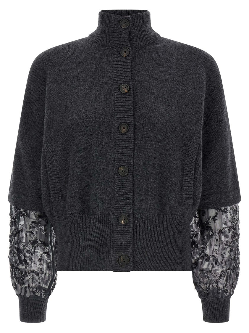 Brunello Cucinelli Sequin Sleeve Cardigan