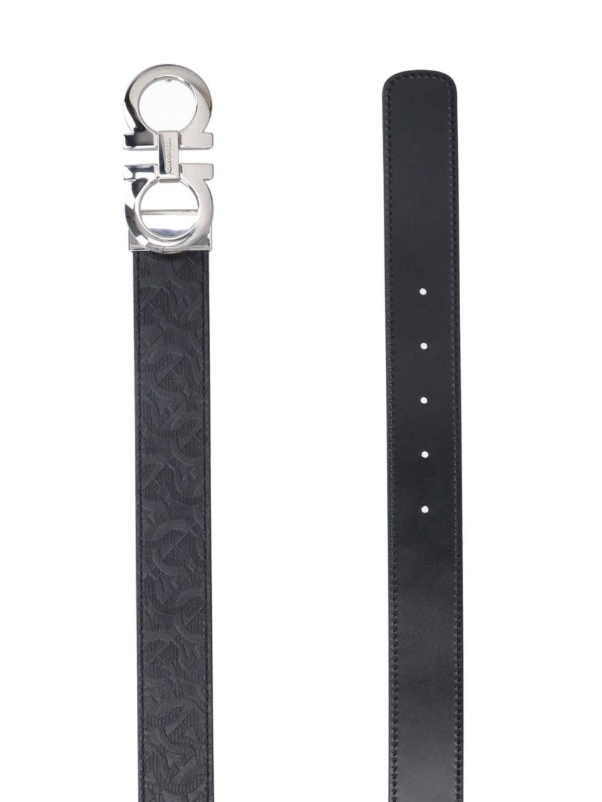 Ferragamo Black Reversible Belt With Embossed Pattern