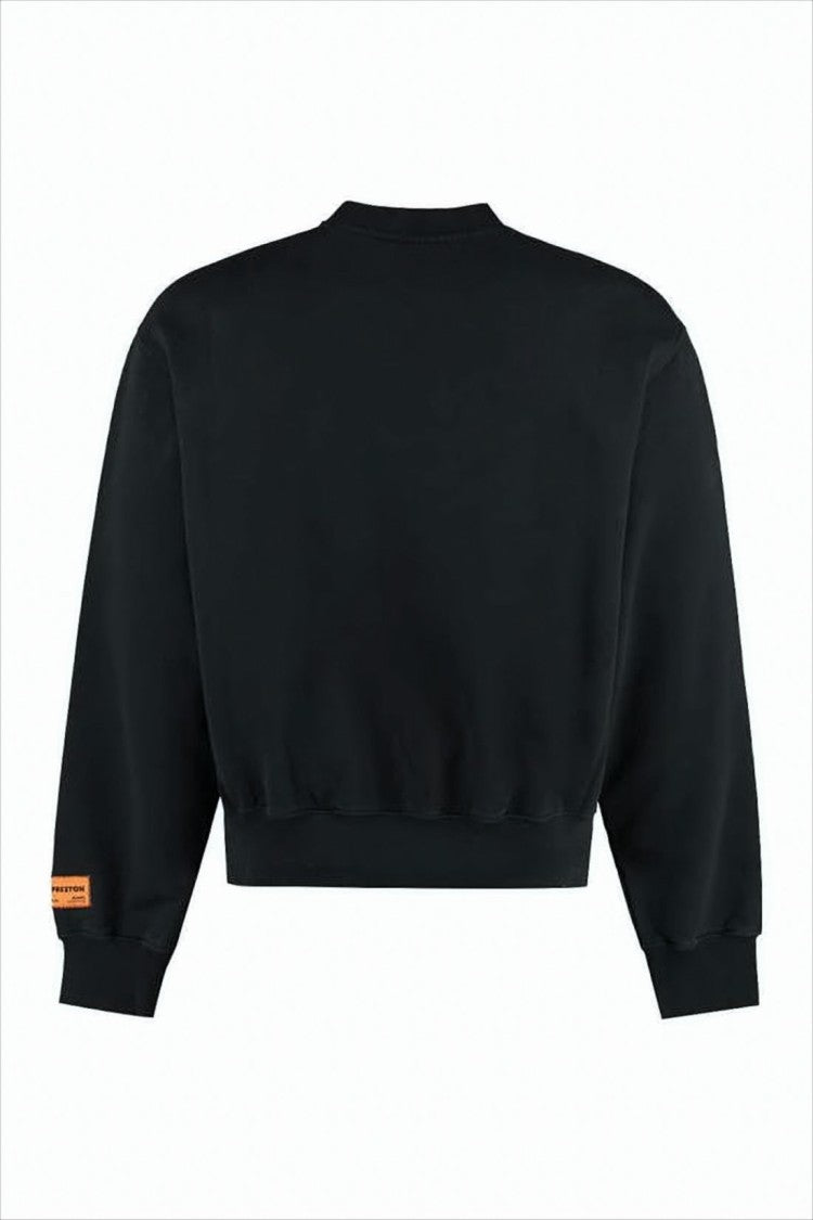 Heron Preston Cropped Black Sweatshirt With Heron Graphic And Label Detail