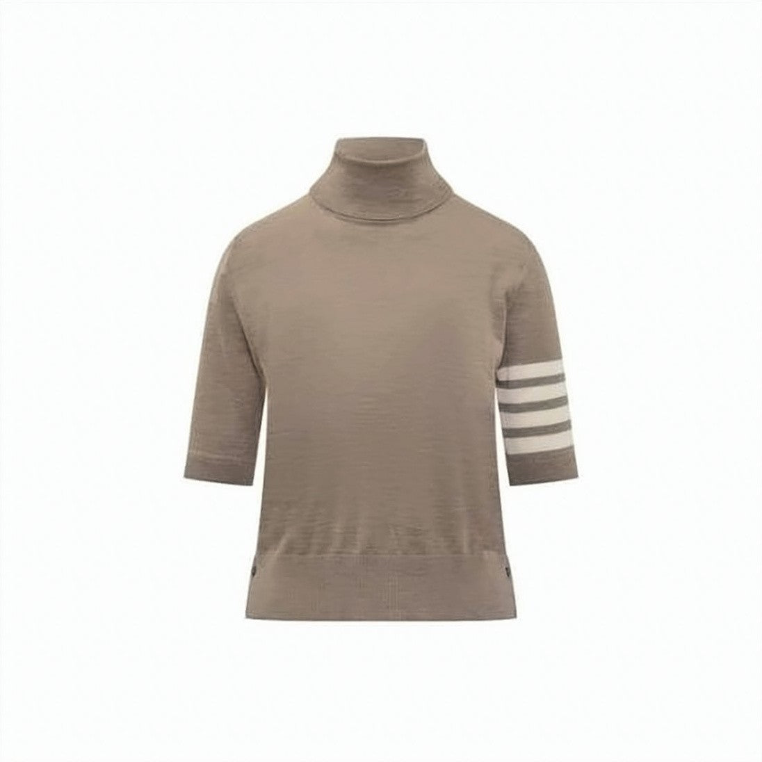 Thom Browne Relaxed-Fit Short-Sleeve Turtleneck Knit With Distinctive Stripe