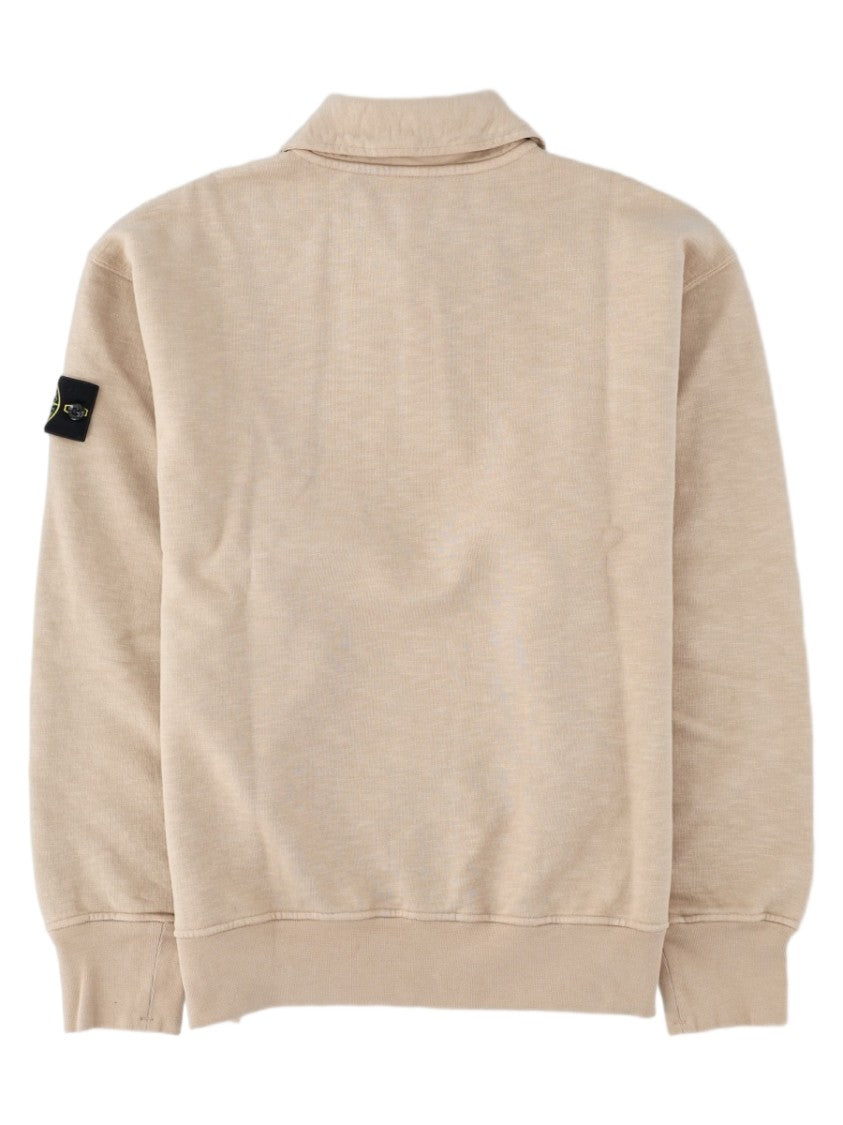 Stone Island Beige Logo Patch Long-Sleeve Cotton Polo Shirt