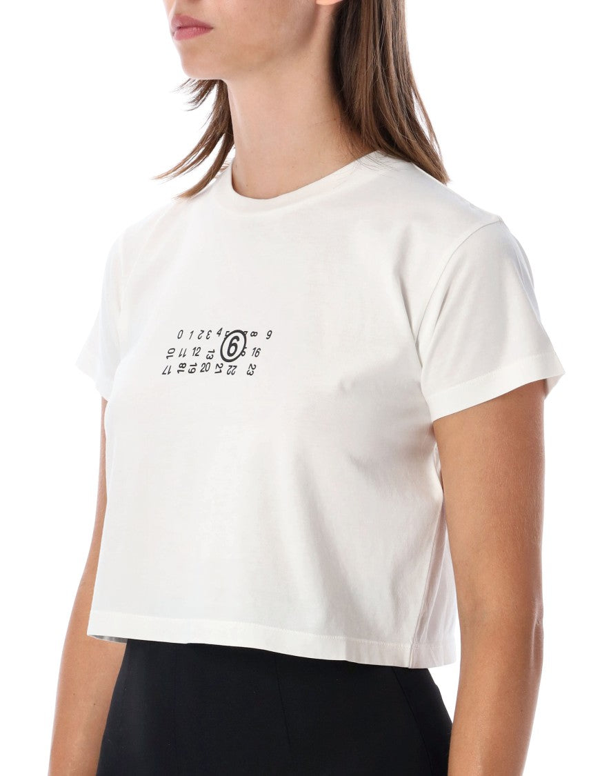 Mm6 By Maison Margiela Cropped Cotton Tee With Numeric Logo Detail