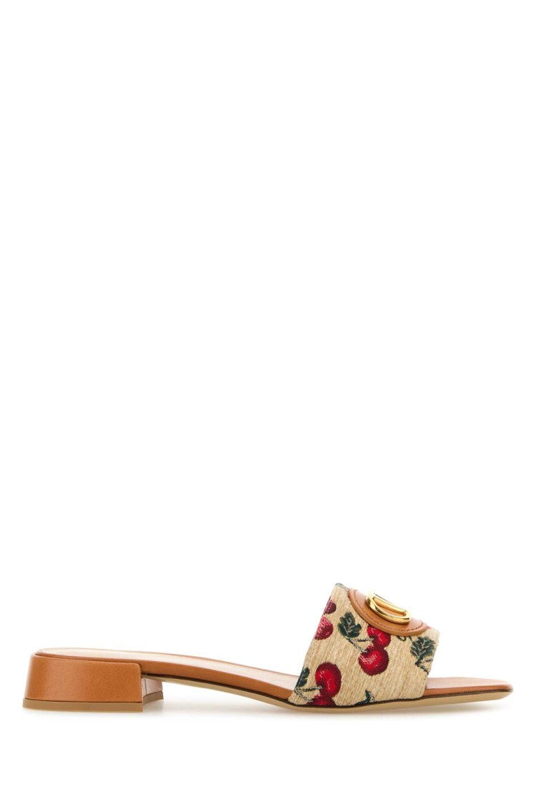 Valentino Garavani Embroidered Raffia Vlogo Signature Slippers