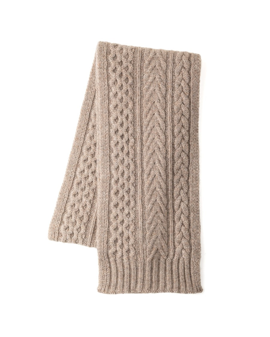 Johnstons Of Elgin Classic Cable Knit Scarf In Warm Beige Tone