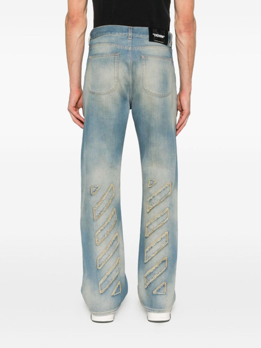 Off-White Relaxed-Fit Faded Denim Jeans With Frayed Stripe Detail