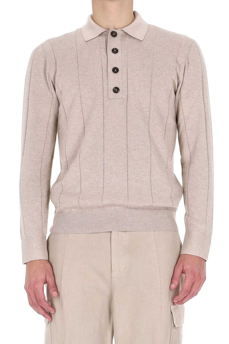 Eleventy Fine Cotton-Cashmere Long-Sleeve Polo With Horn Buttons
