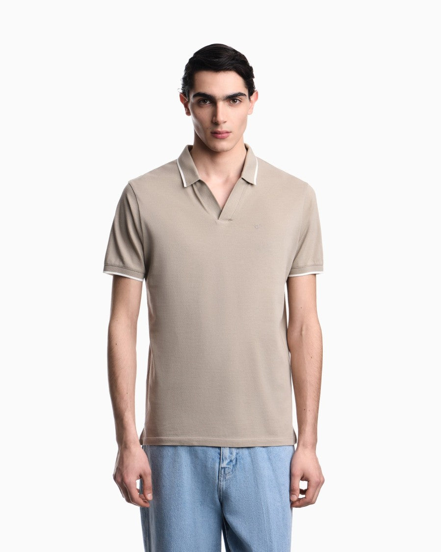 Emporio Armani V Neck Pique Polo Collar Shirt