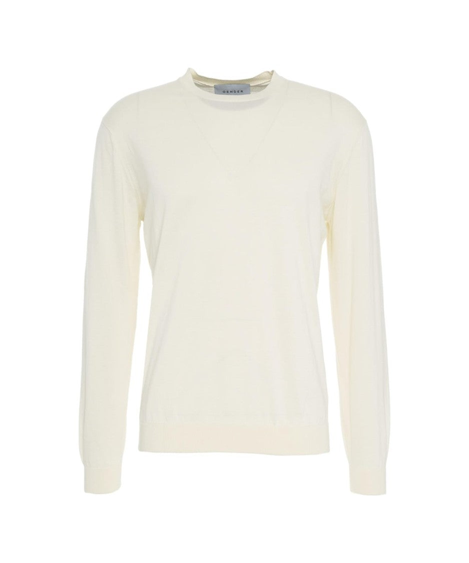Gender Ribbed White Knit Pullover