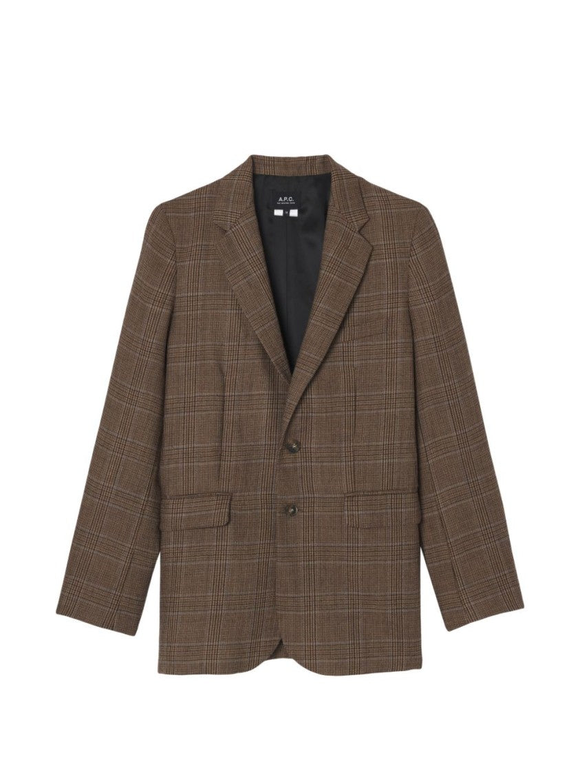 A.P.C. Classic Check Blazer In Warm Brown Tones